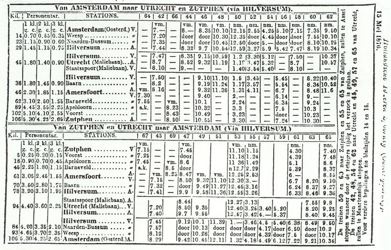 Dienstregeling HIJSM Amsterdam-Zutphen v.v. 1876