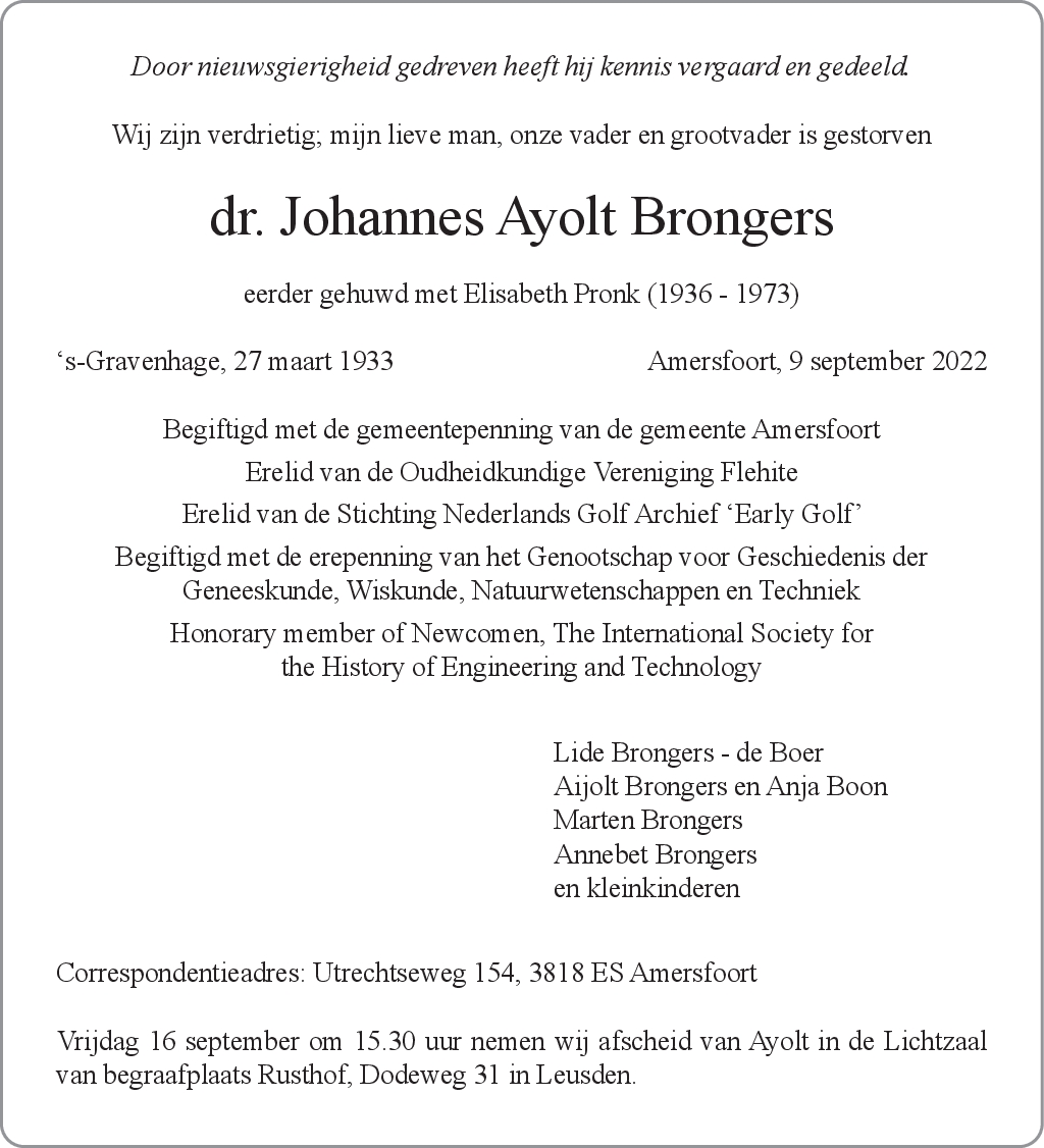 Overlijdensbericht Ayolt Brongers